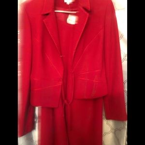 Cache  size 12 red  formal suit wide leg flat front pants w/ thigh high slit